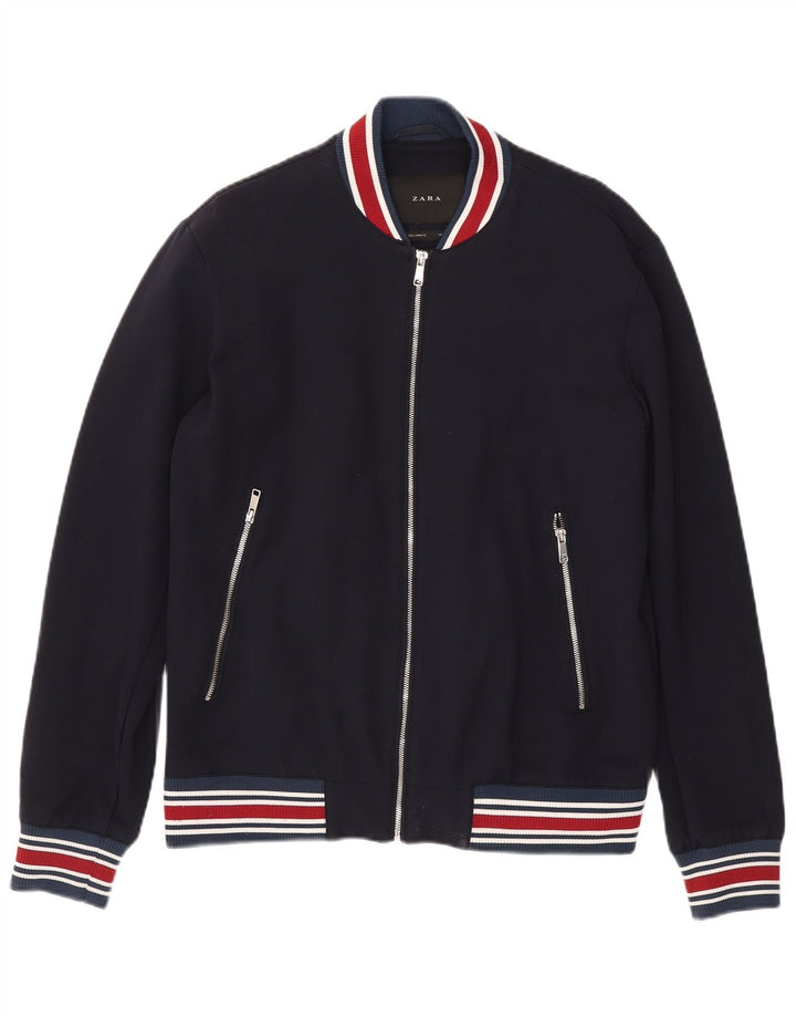 Bomber pentru bărbați Zara UK 40 mare, albastru bleumarin, viscoză cu dungi