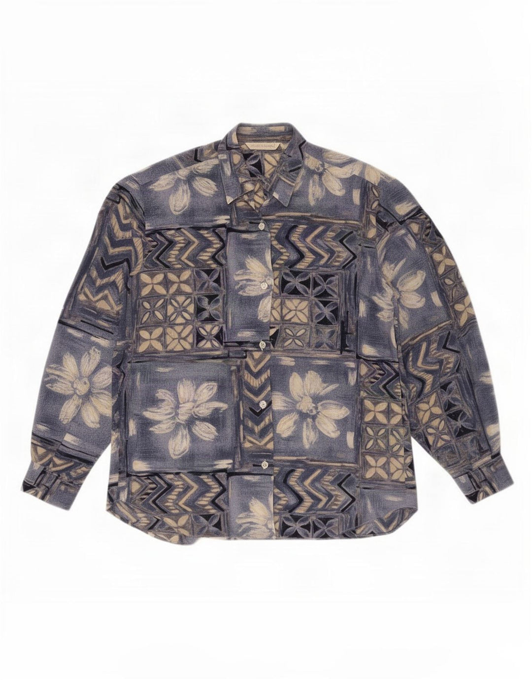 Bluză Cămașă Vintage Femei IT 42 Medium Blue Patchwork Mătase