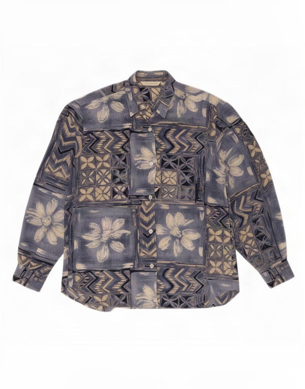 Bluză Cămașă Vintage Femei IT 42 Medium Blue Patchwork Mătase
