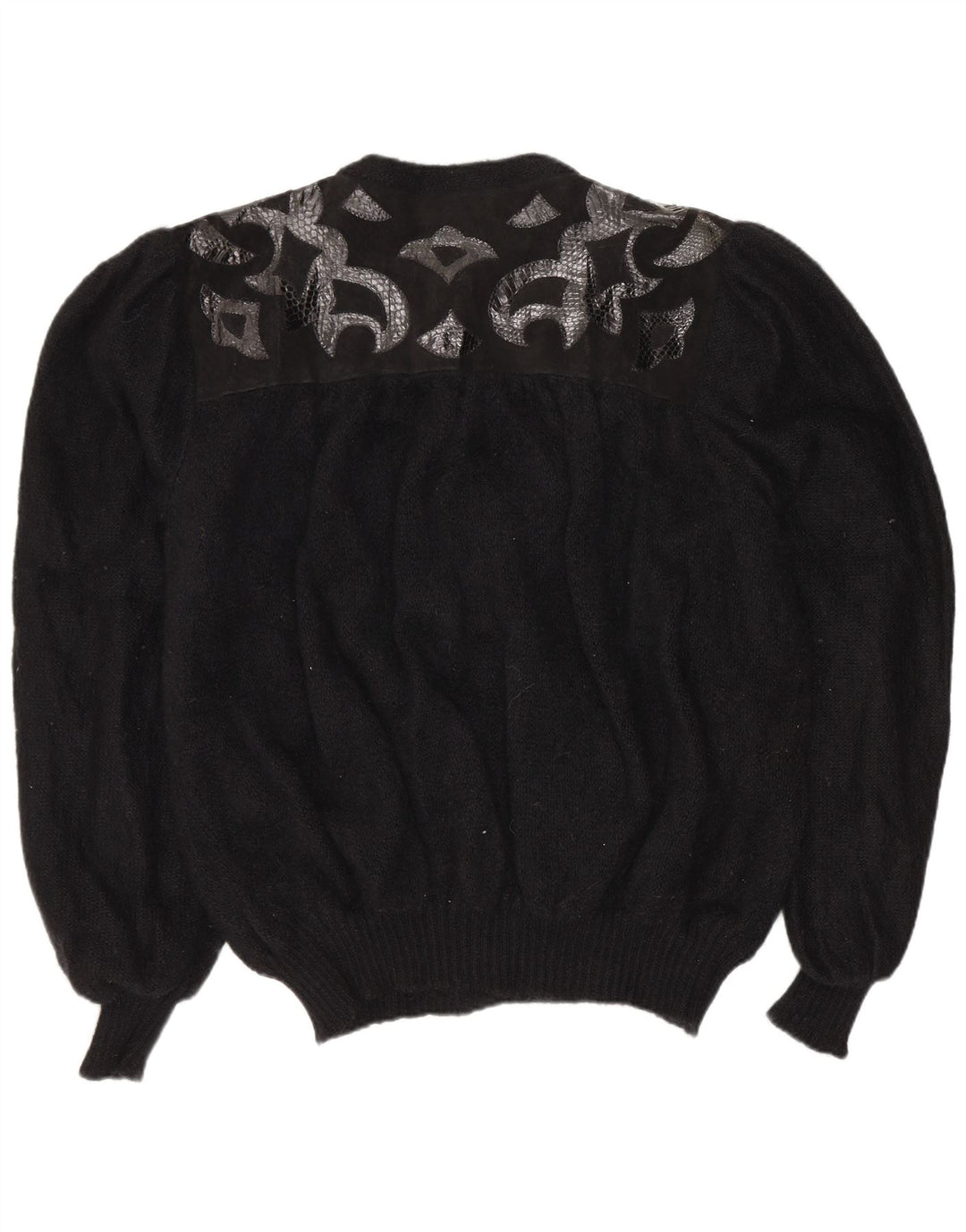 Pulover cardigan cu model abstract pentru femei vintage UK 20 2XL negru retro