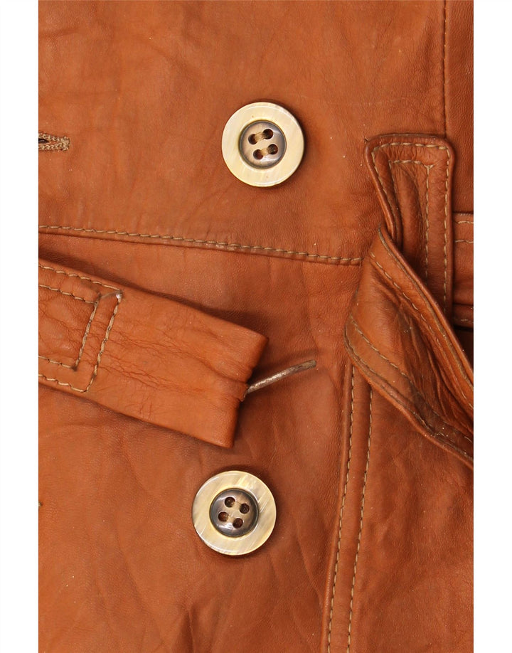 Palton din piele dublu pentru femei vintage UK 14 maro mediu
