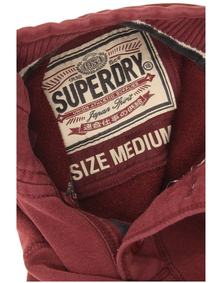 Pulover Superdry pentru bărbați, cu gât cu nasturi, bumbac mediu burgundă