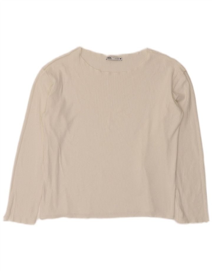 Top Crop oversize Zara pentru femei cu mânecă lungă UK 10 Small White