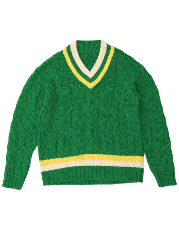 VINTAGE Pulover cu decolteu în V pentru femei UK 16, mare, cu dungi verzi