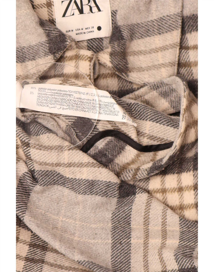 Zara Womens Oversized Flannel Shirt UK 14 Medium Grey Carid Poliester