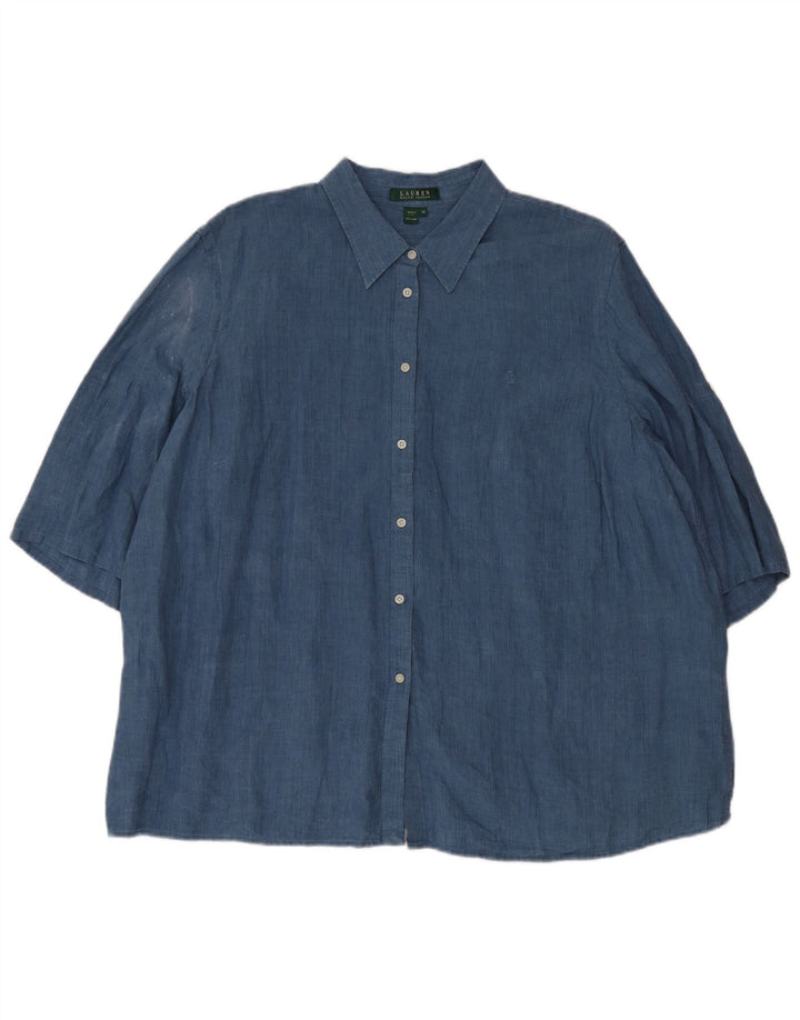 Bluză cămașă cu mânecă scurtă pentru femei Ralph Lauren UK 20 2XL Albastru