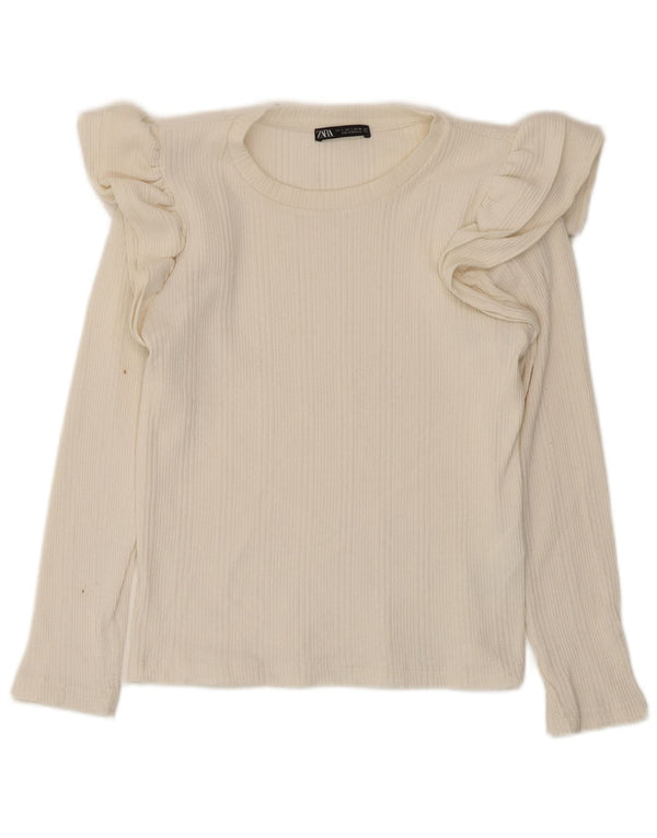 Crop Top pentru femei Zara cu mânecă lungă UK 8 mic bumbac alb