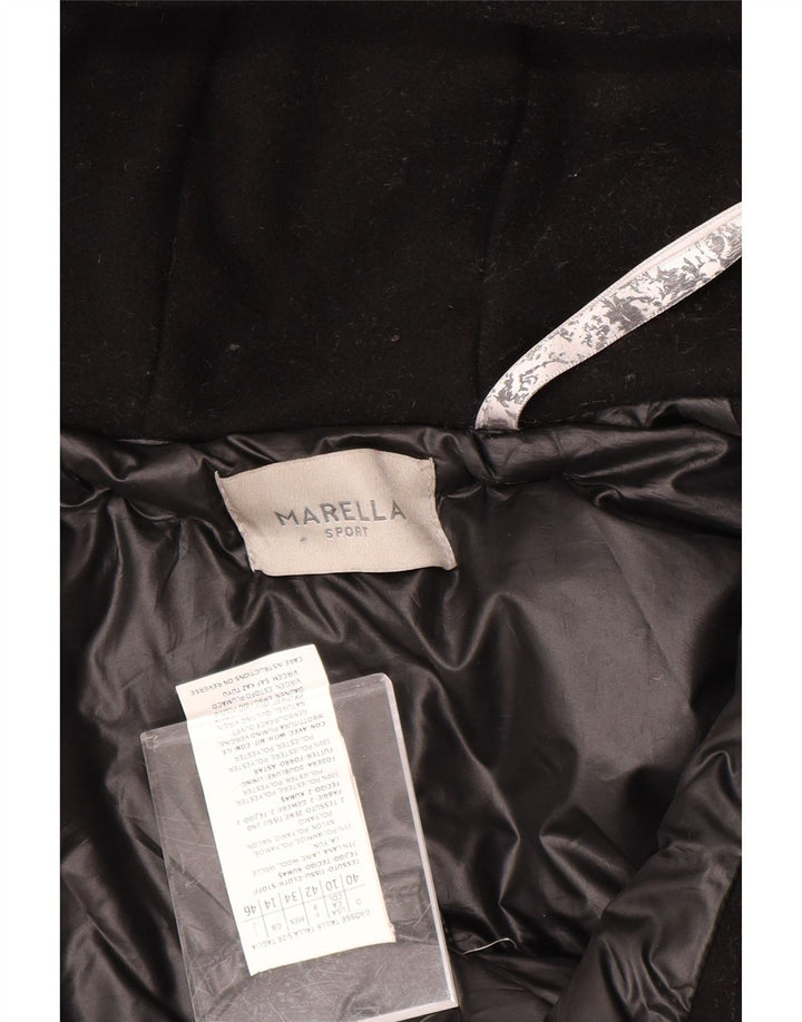 MARELLA Womens Hooded Padded Coat UK 14 Medium Black Colourblock Wool