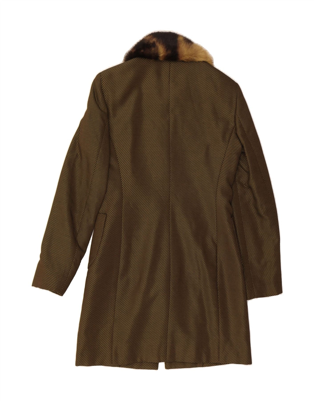 GIGLI Womens Overcoat IT 40 Small Khaki Striped Acetate Classic Vintage Gigli and Second-Hand Gigli from Messina Hembry 