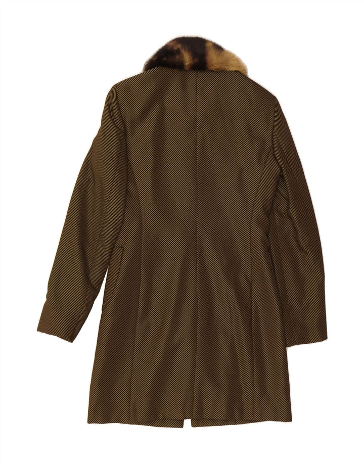 GIGLI Womens Overcoat IT 40 Small Khaki Striped Acetate Classic Vintage Gigli and Second-Hand Gigli from Messina Hembry 