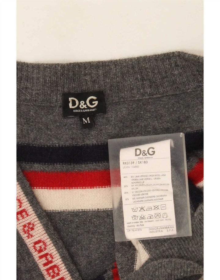 Pulover cardigan grafic pentru bărbați Dolce & Gabbana Lână cu dungi gri mediu