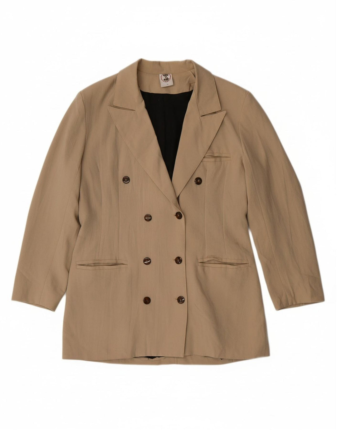 VINTAGE Womens Double Breasted Blazer Jacket EU 36 Small Beige Polyester