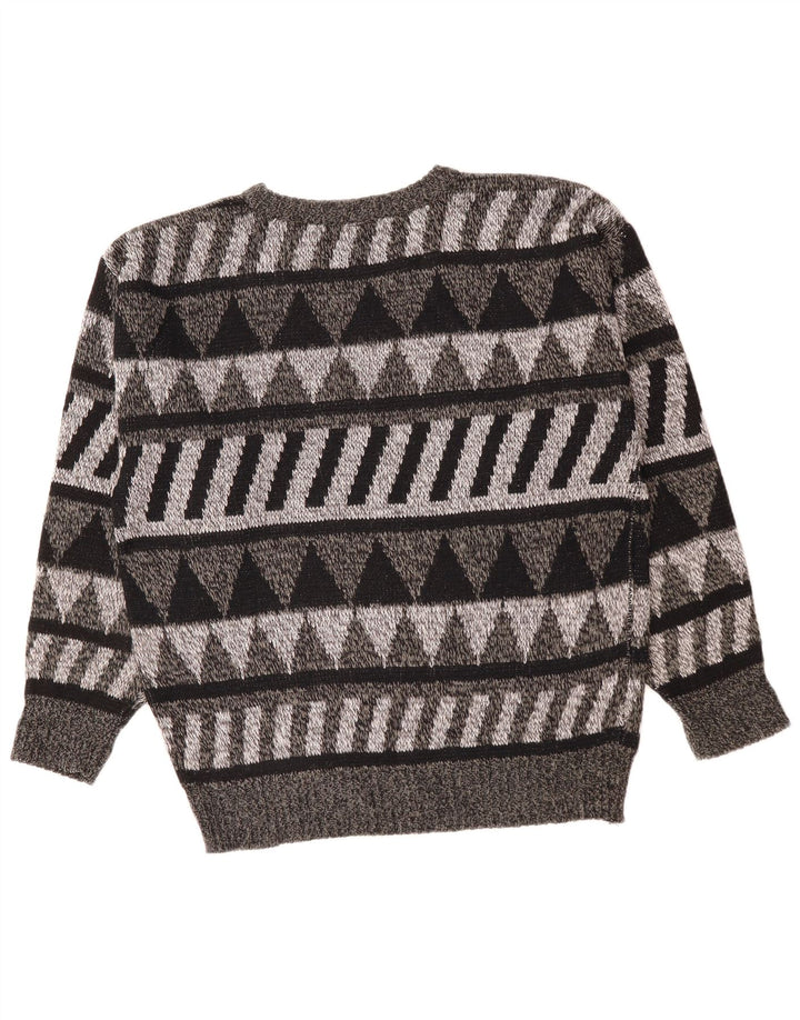 Pulover vintage pentru bărbați cu gât roșu IT 52 mare gri geometric