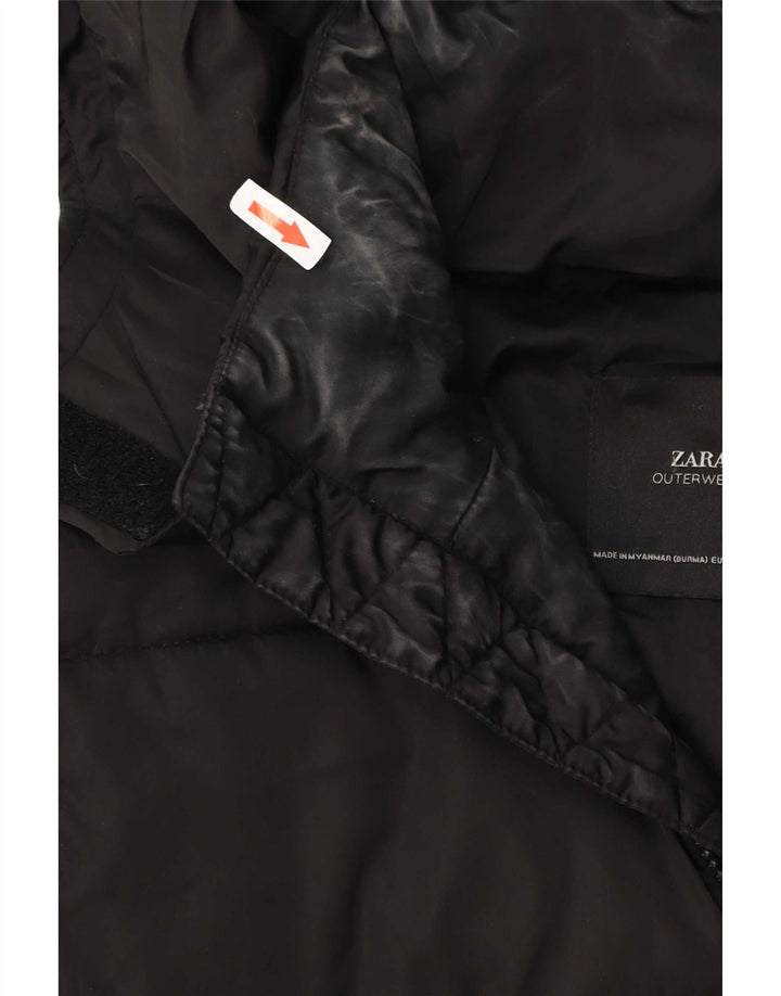 Zara Womens Oversized Hooded Padded Anorak Jacket UK 10 Small Black