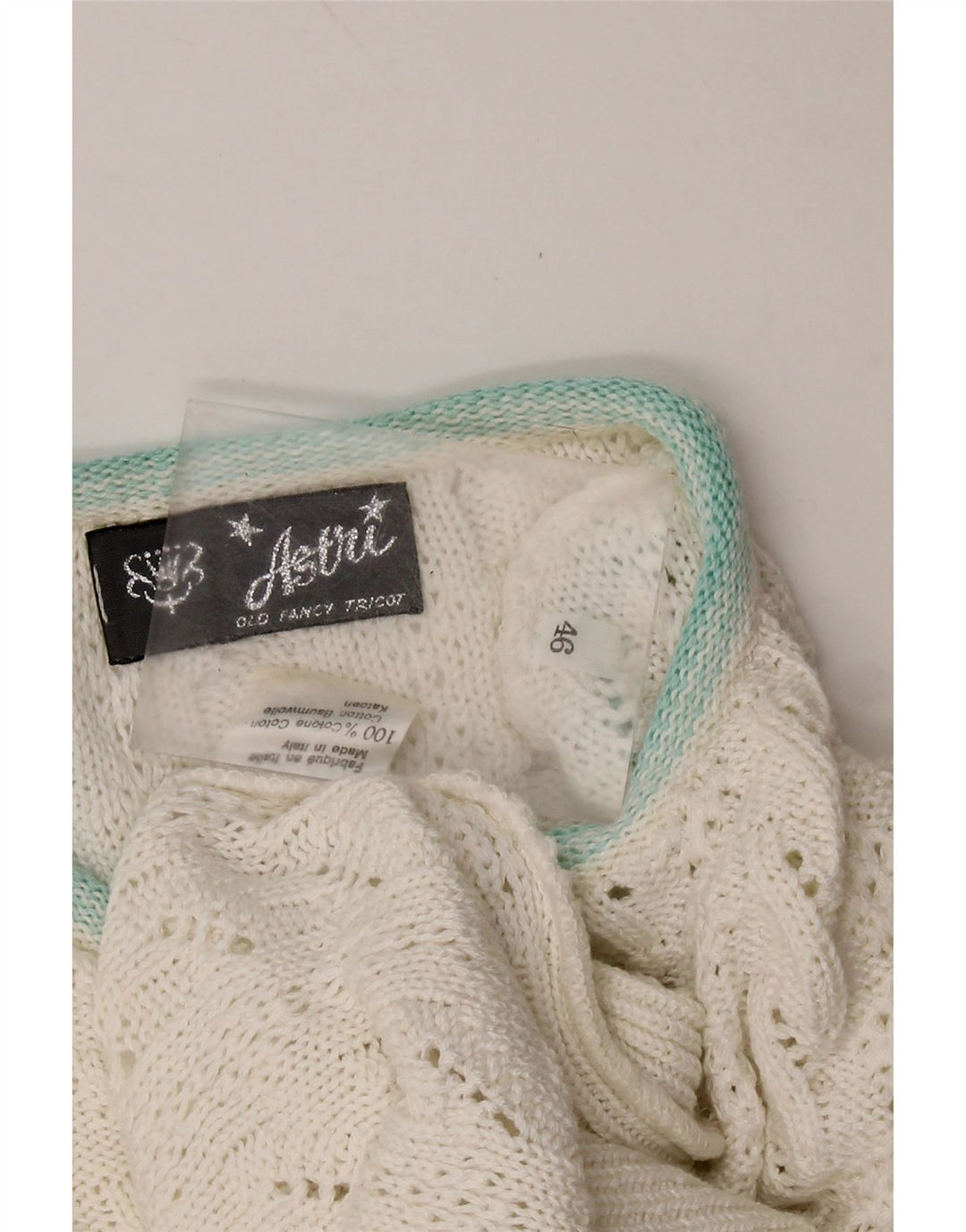 Pulover VINTAGE pentru damă cu gât roșu IT 46, mare, alb, bumbac
