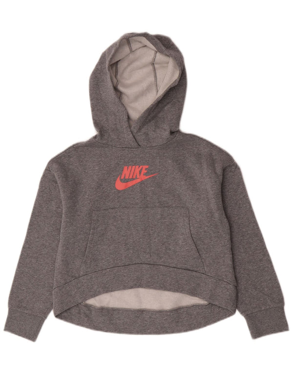 Pulover Nike pentru fete Crop Graphic Hoodie 8-9 ani mic bumbac gri