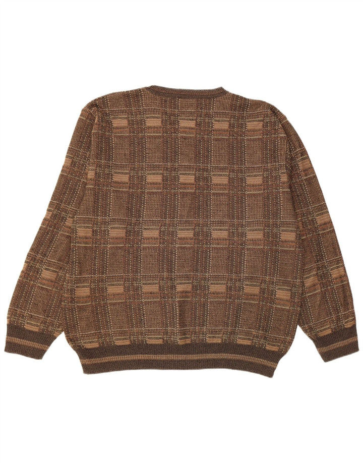 Pulover vintage pentru bărbați cu gâtul turnat, cu carouri mari, maro