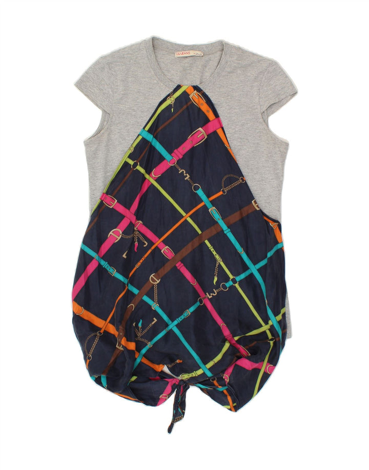 LIU JO Womens Blouse Top UK 10 Small Grey Colourblock Silk Vintage Liu Jo and Second-Hand Liu Jo from Messina Hembry 