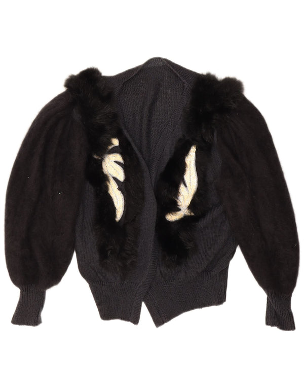 Pulover cardigan cu model abstract pentru femei vintage UK 14 mare negru