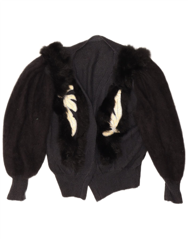 Pulover cardigan cu model abstract pentru femei vintage UK 14 mare negru