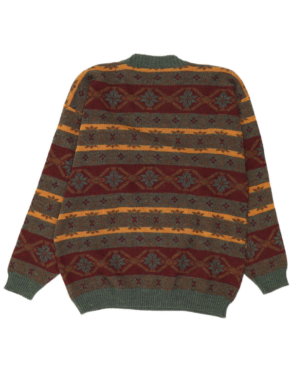 Pulover vintage pentru bărbați cu gâtul turnat XL multicolor Fair Isle acrilic