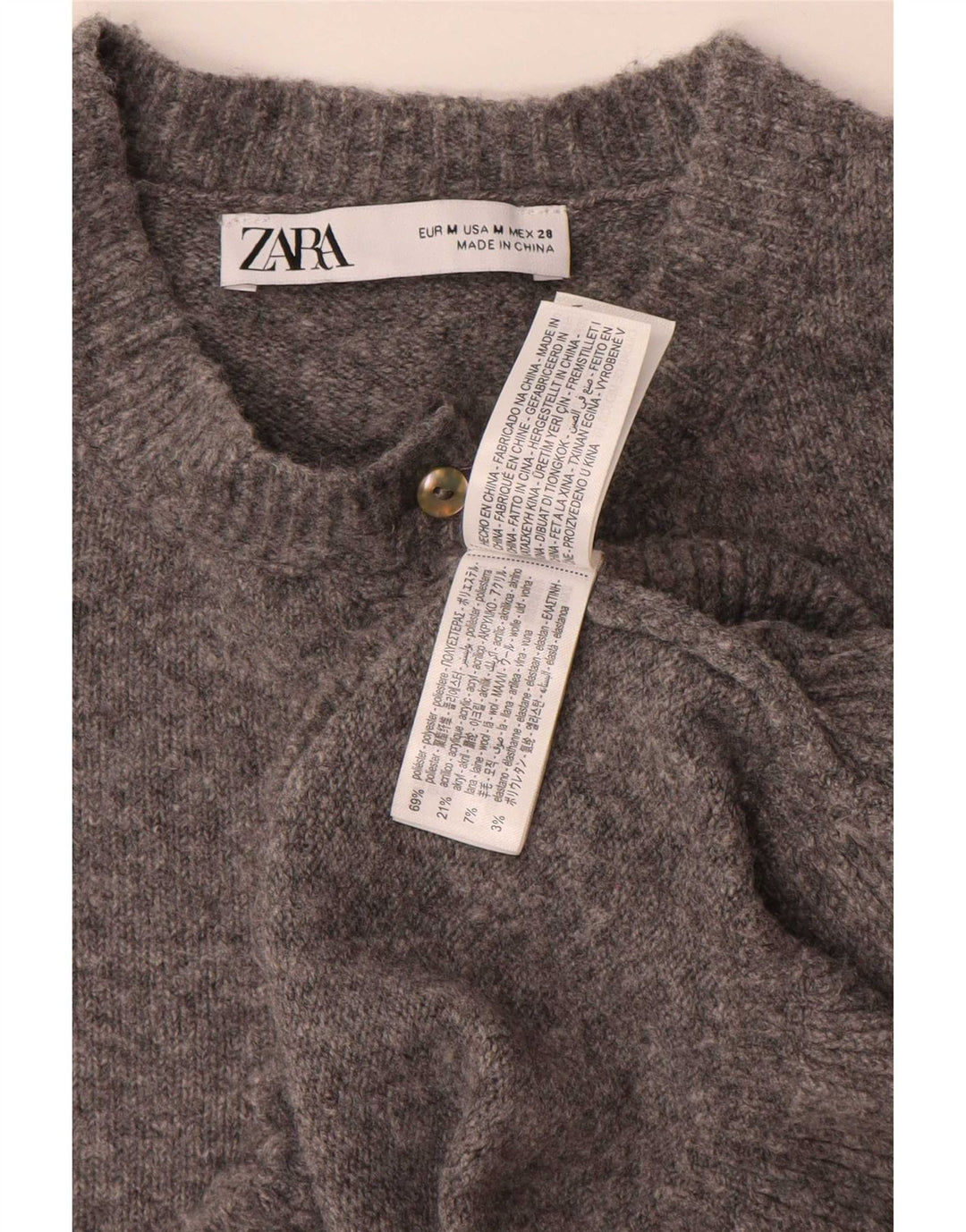 Pulover cardigan pentru femei Zara UK 14 Medium Gri Poliester
