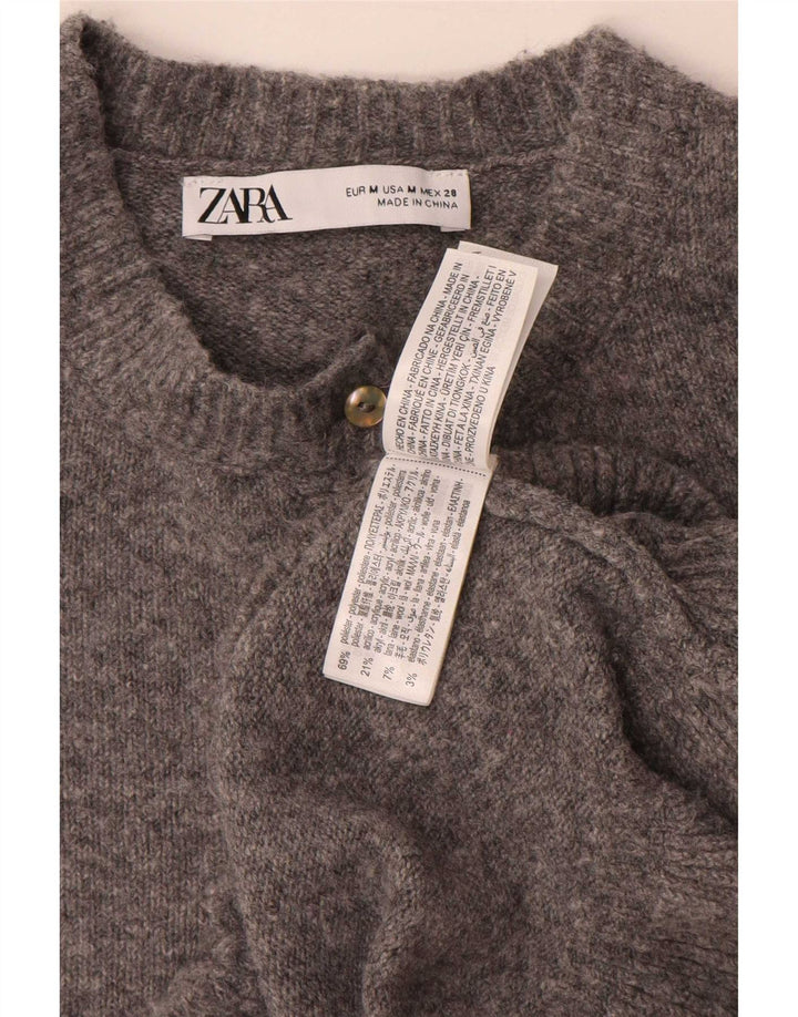 Pulover cardigan pentru femei Zara UK 14 Medium Gri Poliester