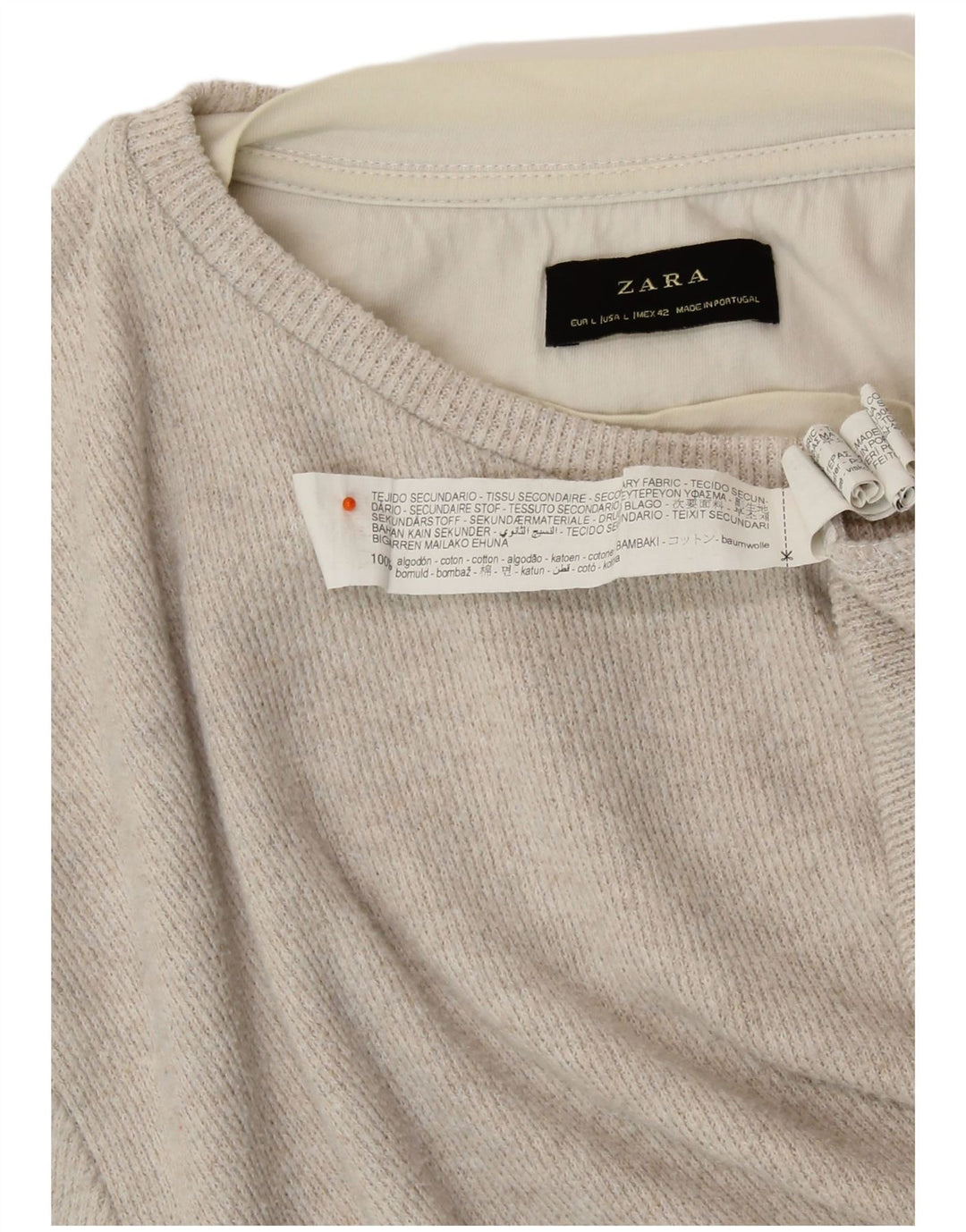 Top femei ZARA cu mânecă lungă UK 16 mare, bej, bumbac