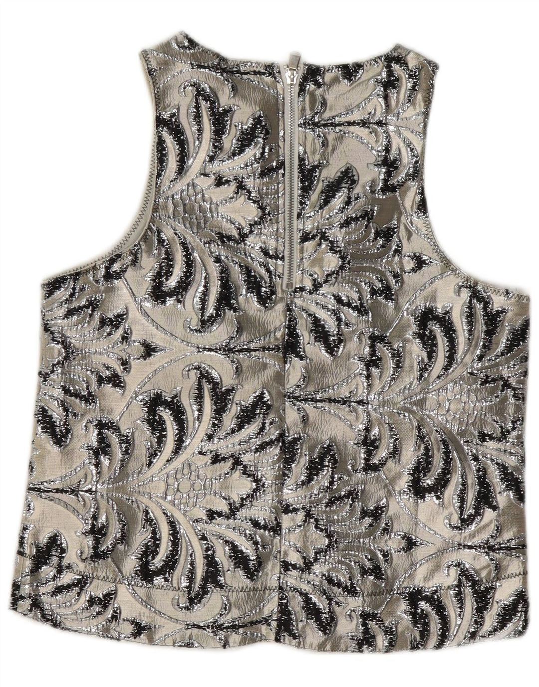 Bluză vintage pentru femei fără mâneci, UK 10, poliester Paisley, gri mic