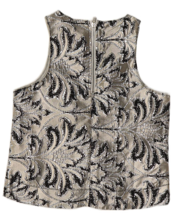 Bluză vintage pentru femei fără mâneci, UK 10, poliester Paisley, gri mic
