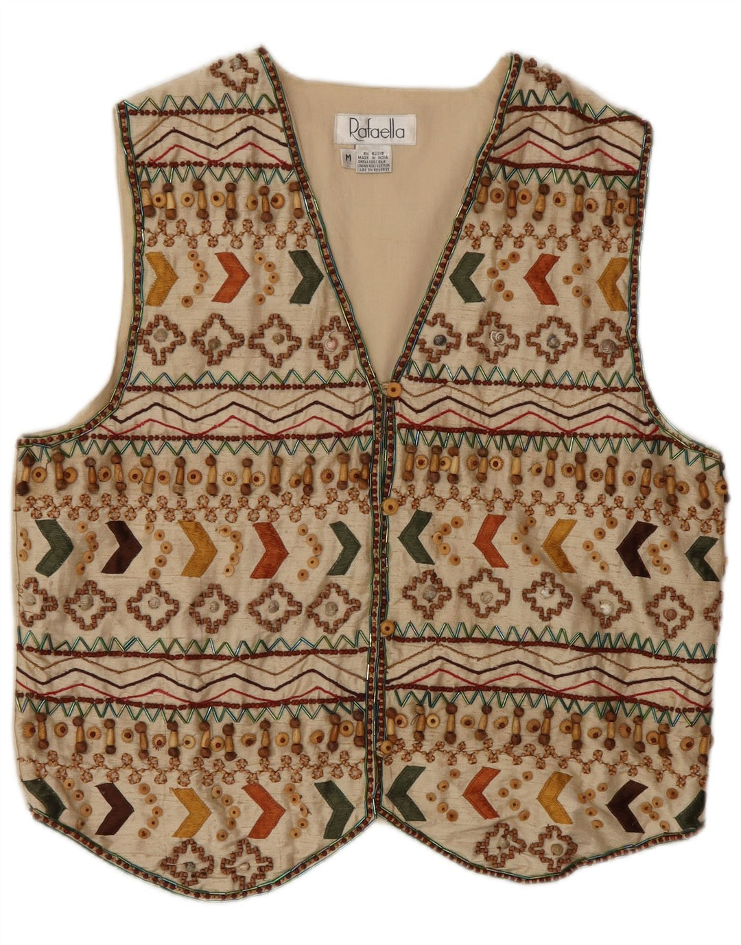 Vestă vintage pentru femei UK 14 Medium Beige Geometric Matase