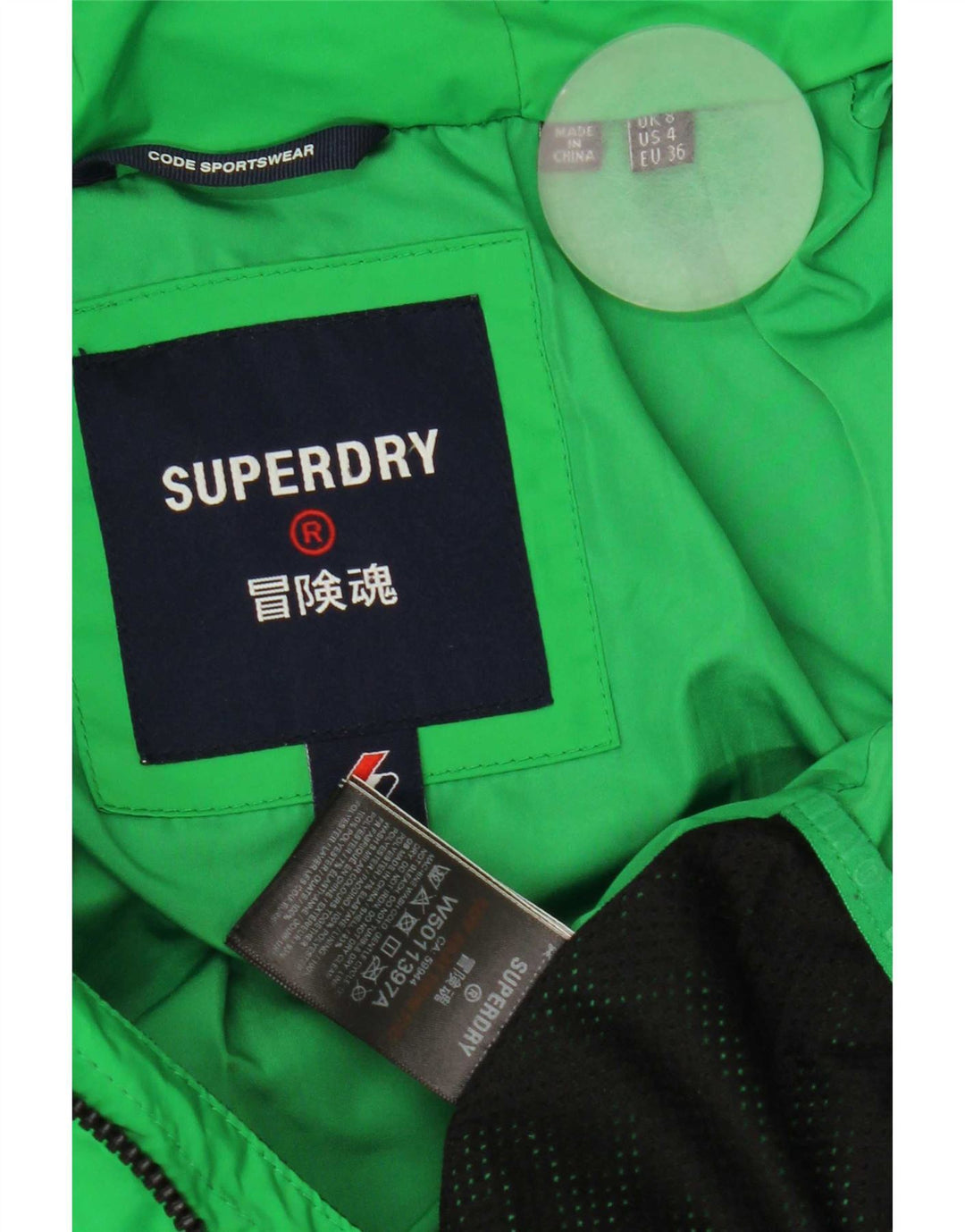 Jachetă căptușită cu glugă Superdry pentru femei UK 8 Small, verde, poliester
