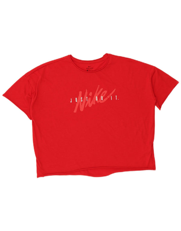 Tricou grafic supradimensionat Nike Dri Fit Crop pentru femei UK 14 Medium Red