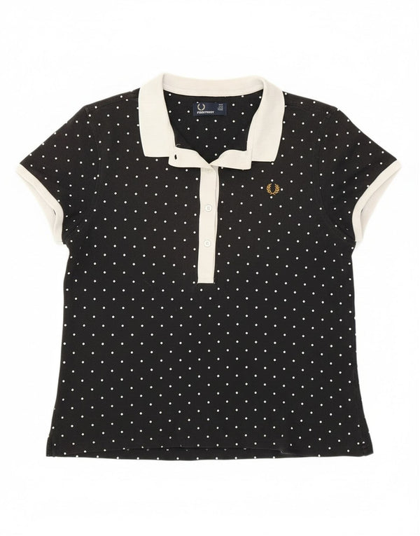Tricou polo Fred Perry pentru femei UK 14 mare, bumbac cu pete negre