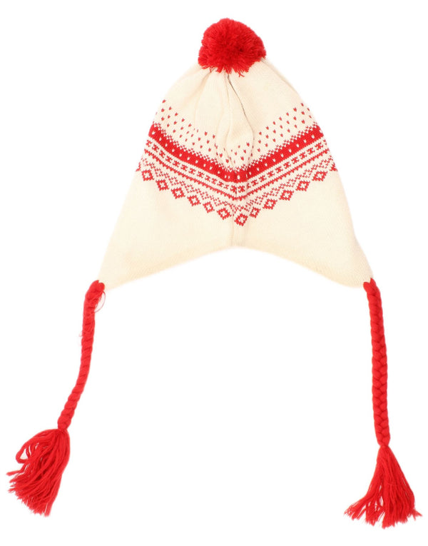 Fila Mens Ear Flap Knit Bobble Hat One Size Off White Fair Isle Virgin Wool