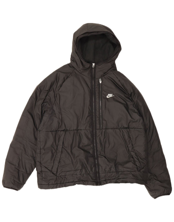Jachetă căptușită cu glugă Nike pentru bărbați Therma-Fit UK 42 XL Poliester negru