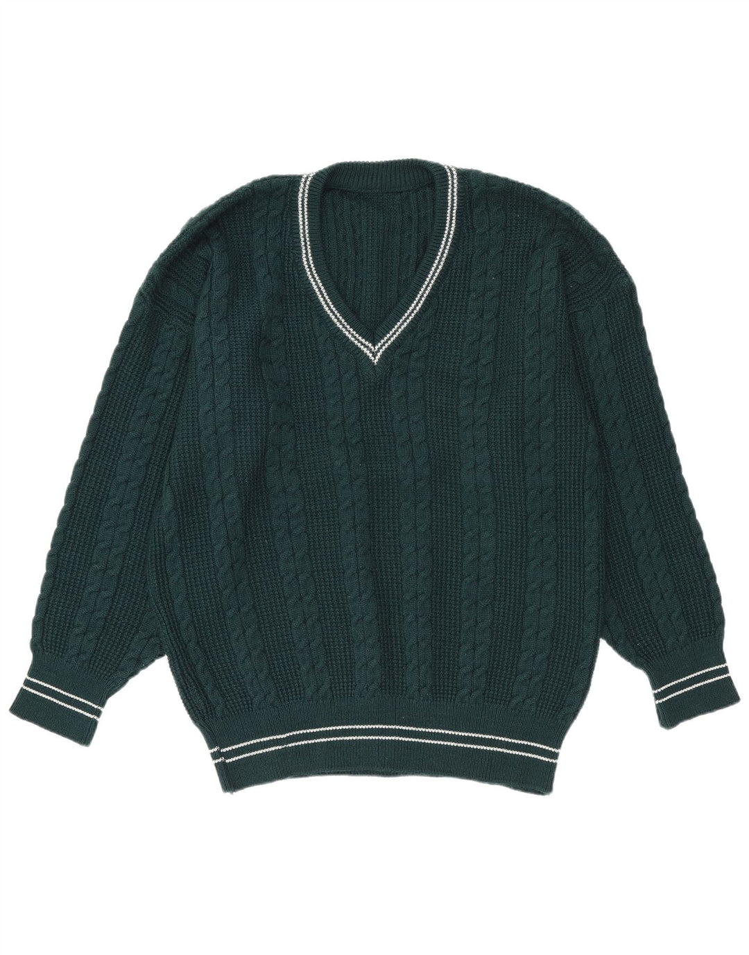 Pulover vintage pentru bărbați cu decolteu în V, cu dungi mari, verzi