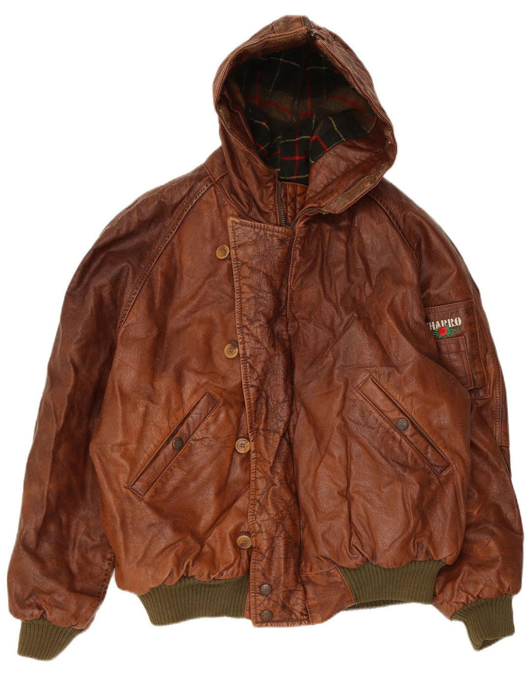 Jachetă din piele cu glugă pentru bărbați Charro UK 40, mare, maro, din piele color bloc
