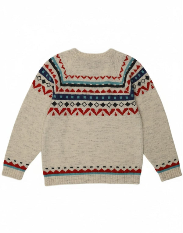 Pulover vintage pentru femei cu decolteu rotund UK 12 Medium Gri Fair Isle