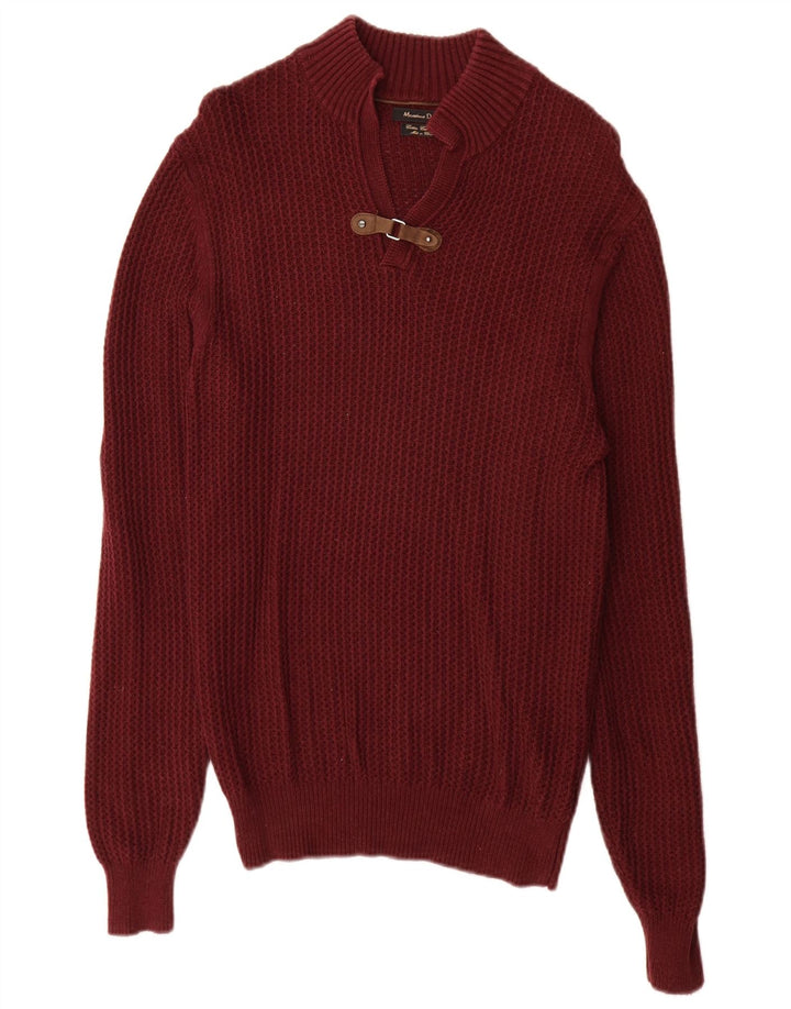 Pulover Massimo Dutti pentru bărbați cu gât țestoasă, bumbac mic de culoare burgundă