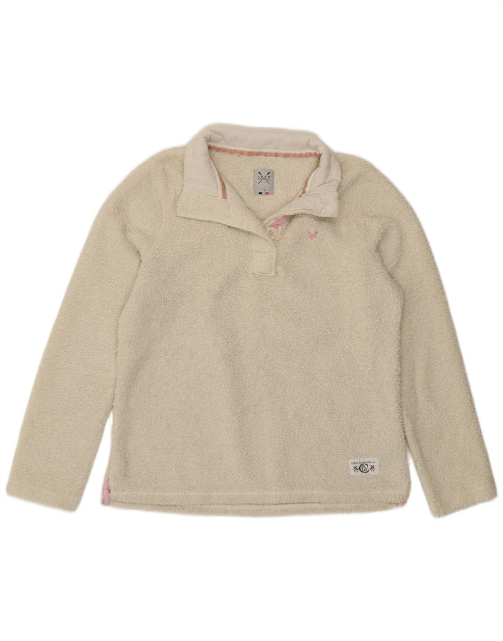 Crew Clothing Pulover din lână pentru femei cu gât cu nasturi UK 14 Poliester alb mare