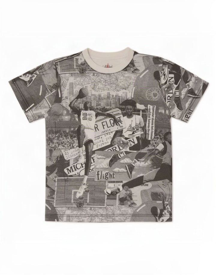 Tricou grafic Jordan pentru băieți Top 10-11 ani, gri mediu, bumbac mozaic