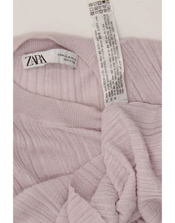 Crop Top pentru femei Zara cu mânecă lungă UK 12 Medium Pink Viscose