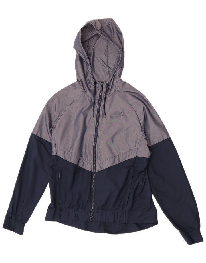 Jachetă de ploaie supradimensionată cu glugă Nike pentru femei UK 10, nailon color bloc, gri mic