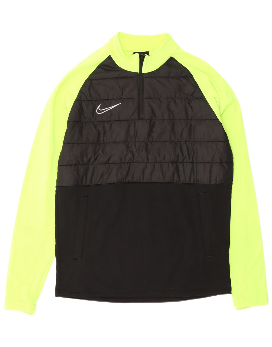 Top de trening NIKE Dri Fit, cu fermoar și gât, negru, color block