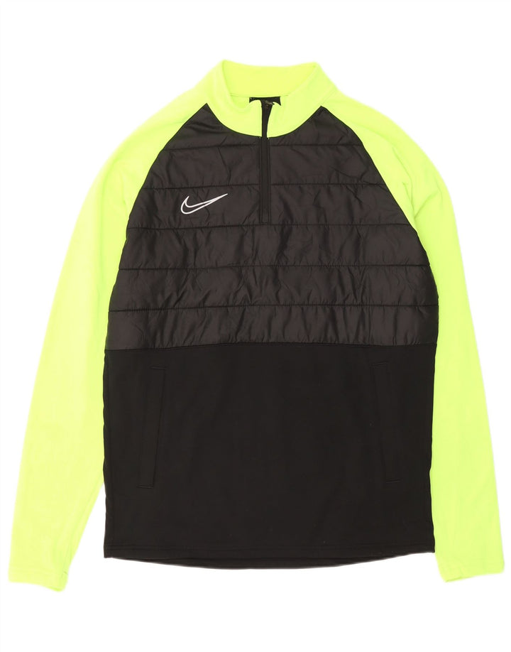 Top de trening NIKE Dri Fit, cu fermoar și gât, negru, color block