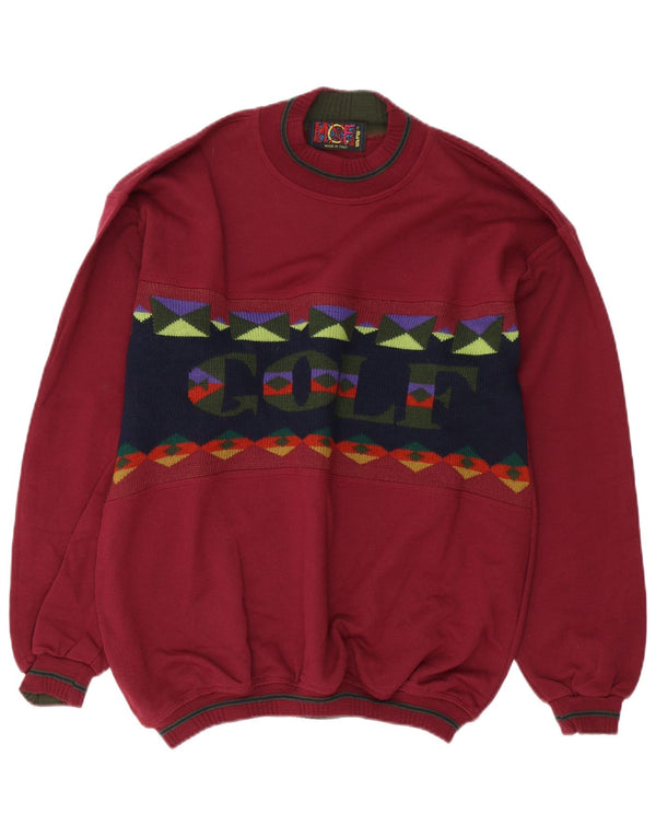 Pulover vintage pentru bărbați de golf cu decolteu rotund, color burgundy mediu