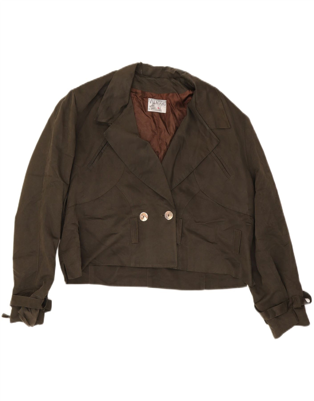 Jachetă Vintage pentru femei Crop dublu piept UK 18 XL Kaki Viscoză