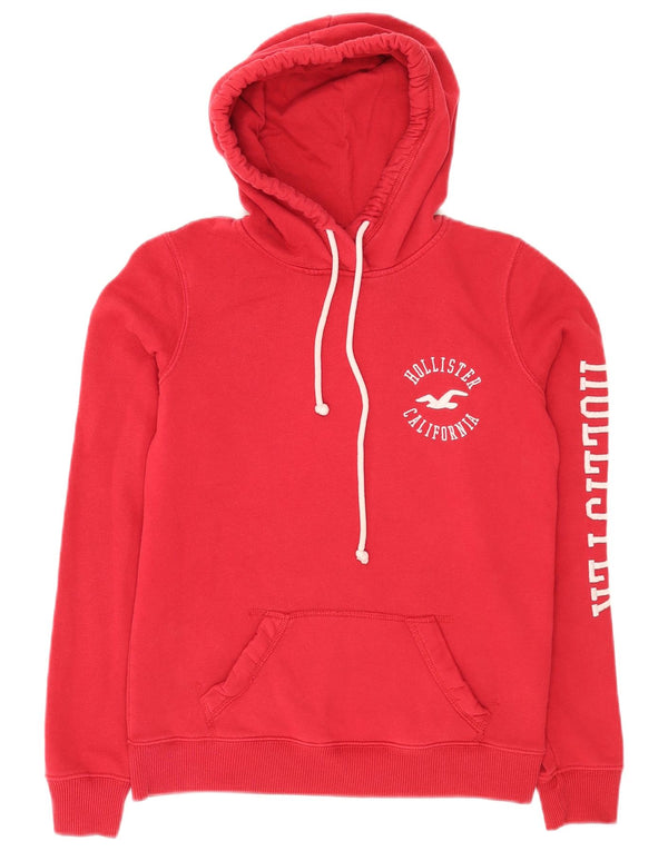 Jumper Hollister pentru damă, cu grafic relaxat, cu glugă, UK 4 XS, bumbac roșu