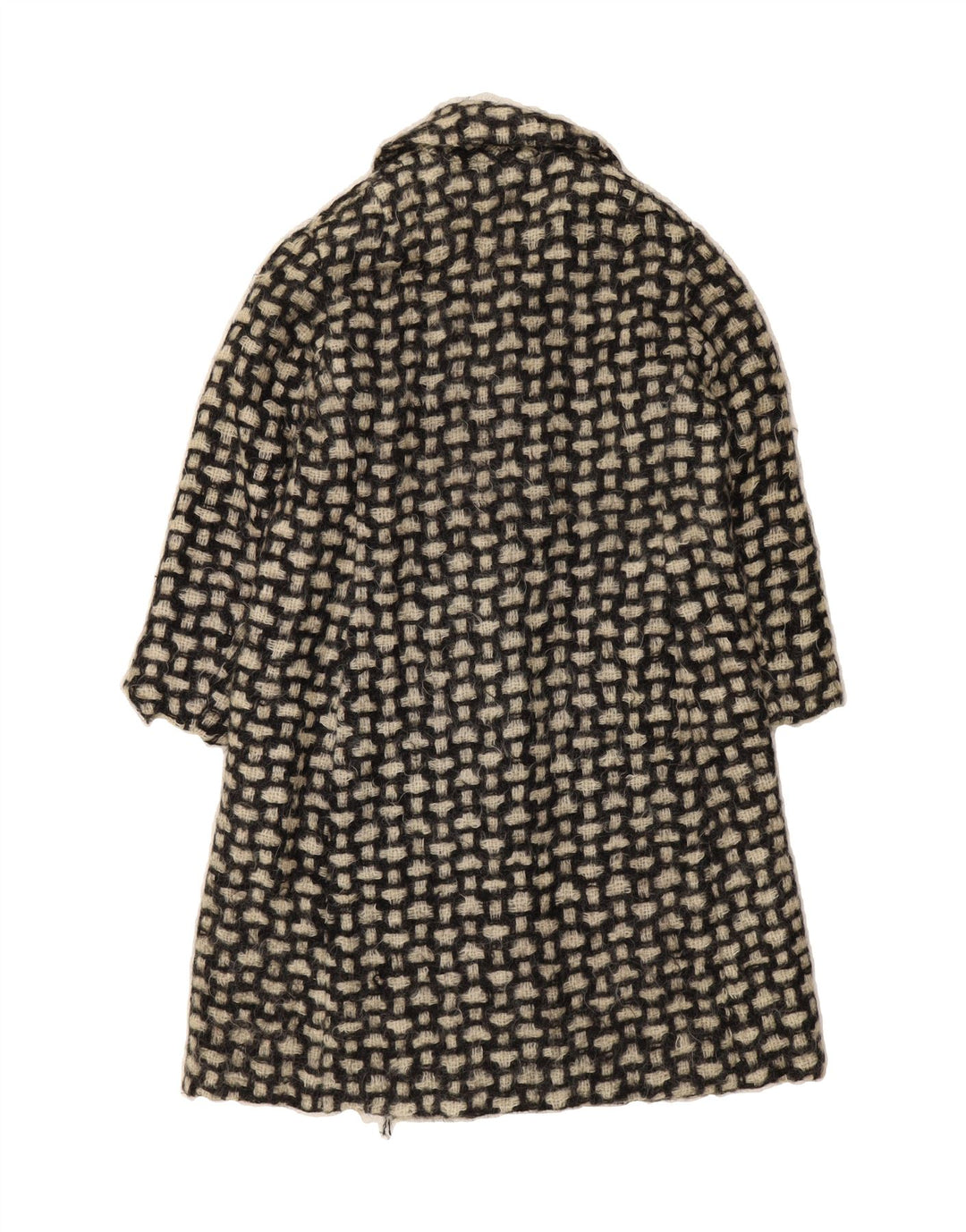 VINTAGE Womens Abstract Pattern Overcoat UK 14 Medium Black Wool Vintage Vintage and Second-Hand Vintage from Messina Hembry 